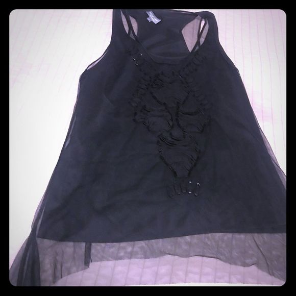 Sachin + Babi Tops - Hand beaded Sachin + Babi tank w/ mesh overlay Med